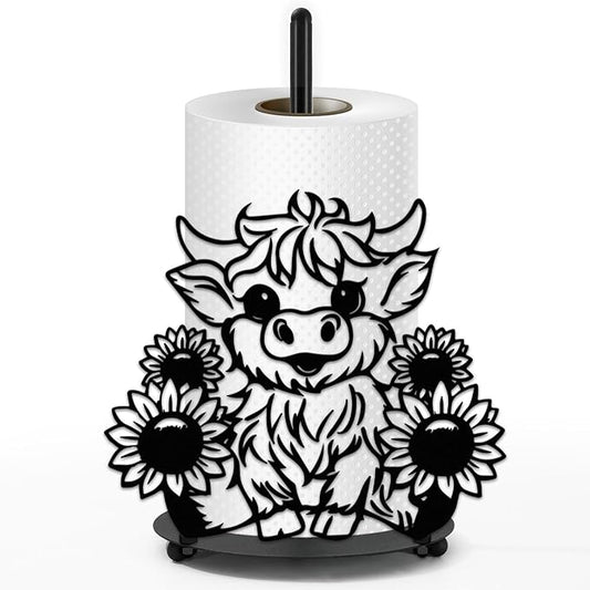 JarThenaAMCS Highland Cow Sunflower Paper Towel Holder Kitchen Decor Accessories Large Black Metal Towel Holder Stand for Farmhouse Home?Party Bathroom Countertop