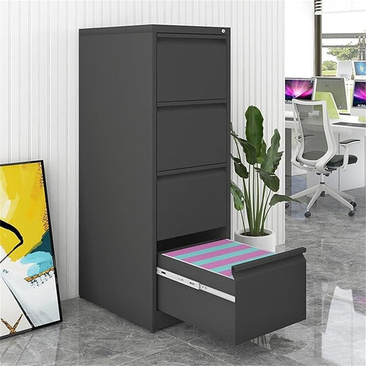 4 Drawer File Cabinet with Lock, Vertical Filing Cabinet for Home Office Garage, Metal Lockers Steel Lockable Drawer Storage Organizer for Letter Size/a4/Legal Files Black