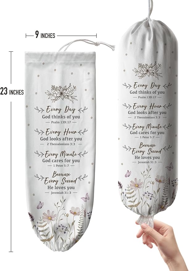 Hglian Bible Verse Faith Flower Plastic Bag Holder,Religious Motivational Grocery Bags Storage Extra Large