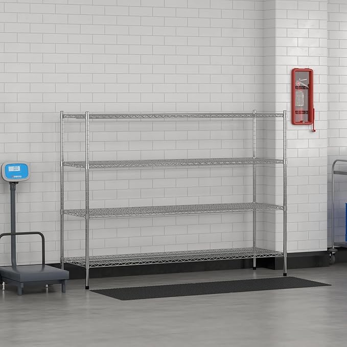 Commercial NSF Listed Chrome Stationary Wire Shelving Kit 21" x 72" x 54", with 4 Shelves Perfect for Warehouse, Walk-in Refrigerator, Freezer, Grocery Store, Restaurant, Dishroom