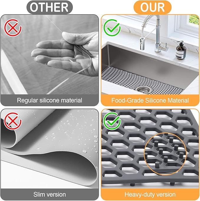 Myirxcv Sink Protectors for Kitchen Sink, 24.8"x 13" Farmhouse Kitchen Sink Protector Grid, Silicone Mat for Farmhouse Stainless Steel Porcelain Sink（Center Drain）