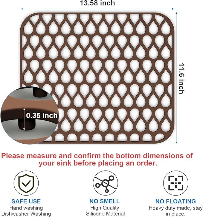 Sink Protectors for Kitchen Sink,TOOVEM 13.6"x11.6" Kitchen Sink Mats Large Silicone Sink Mats Grid for Bottom of Farmhouse Heat Resistant Silicone Coffee 1PCS