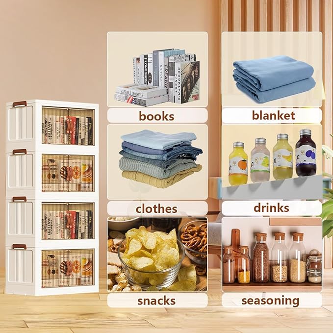 ONAIL 656 QT Large Plastic Storage Bins with Drawer, Stackable Storage Container with Wheel, Collapsible Folding Storage Cabinet Toys, Foldable Closet Organizer for Clothes, Home, Room, White, 5 Tiers