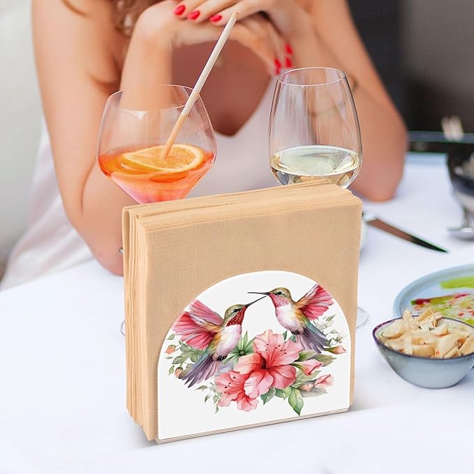 Hummingbirds Spring Floral Napkin Holder for Table Paper Napkins Holder Acrylic Tissue Dispenser Kitchen Dining Room Bathroom Party Car Decor
