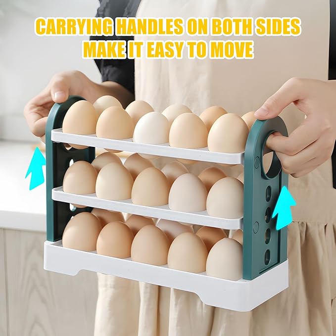 Flippable Egg Holder For Refrigerator Can store 30 eggs, 3 Layer Egg Storage Container For Refrigerator Side Door, Large Capacity Egg Container, Egg Organizer, Egg Storage 30 Count (white)