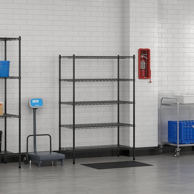 Commercial NSF Listed Black Epoxy Stationary Wire Shelving Kit 21" x 42" x 64", with 5 Shelves Perfect for Warehouse, Walk-in Refrigerator, Freezer, Grocery Store, Restaurant, Dishroom