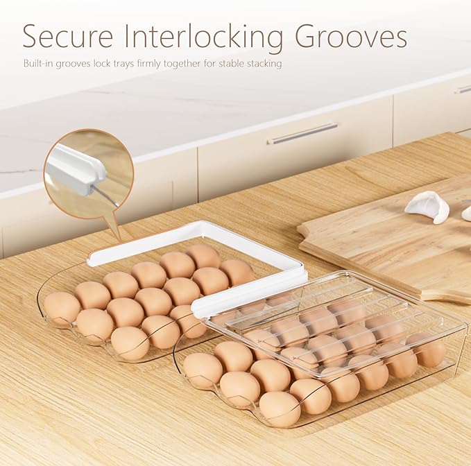 Egg Holder for Fridge 16 Capacity Automatic Rolling Egg Organizer for Refrigerator, Clear Stackable Container for Kitchen or Pantry Storage 1 Pack
