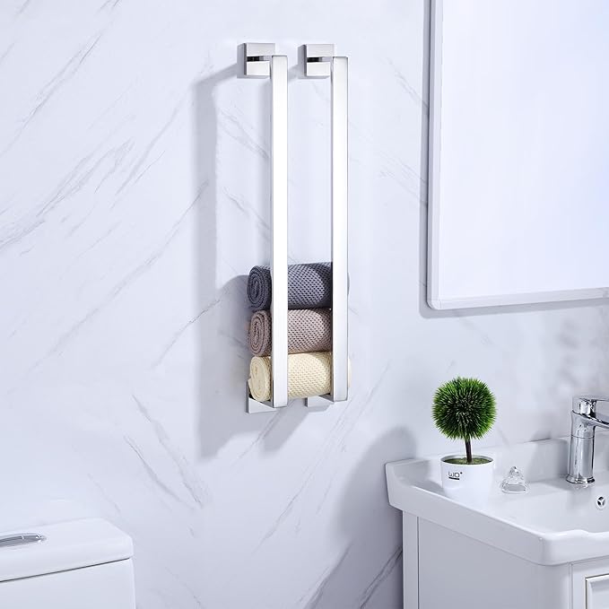 LANC 16-Inche Chrome Towel Bars for Bathroom Wall Mounted, Total-18 Hand Towel Holder Silver Towel Racks Stainless Steel Towel Rods for Bathroom Lavatory Towel Hanger, Polished A8804CP-4P1