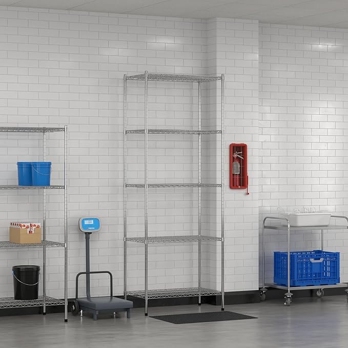 Commercial NSF Listed Chrome Stationary Wire Shelving Kit 21" x 36" x 96", with 5 Shelves Perfect for Warehouse, Walk-in Refrigerator, Freezer, Grocery Store, Restaurant, Dishroom