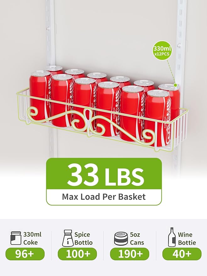 Over the Door Pantry Organizer - 8-Tier Adjustable Pantry Organization And Storage, Metal Hanging Door Spice Rack for Kitchen Pantry Organizers，White