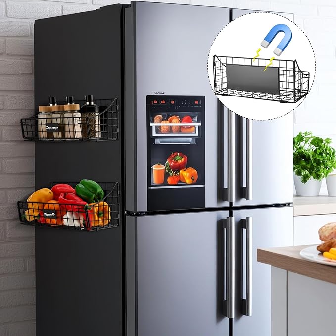 Shimeyao 2 Pcs Magnetic Shelf for Fridge Versatile Magnetic Basket Hanging Wall Organizer for Fridge Fruit Potato and Onion Storage Bins Wire Basket for Storage Pantry for Kitchen Counter Cabinet