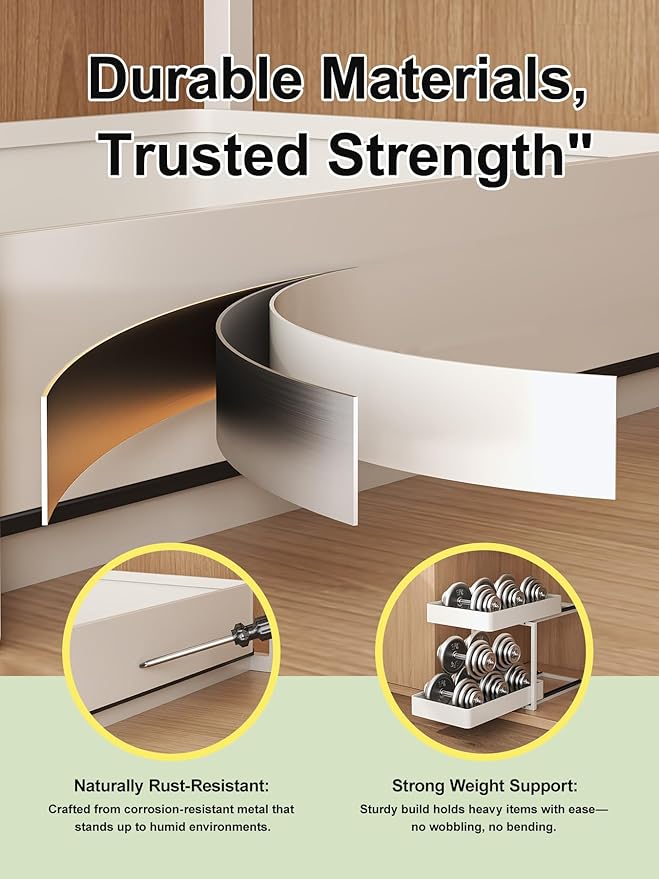 2 Tier Pull Out Cabinet Organizer with Sliding Basket Bathroom Cabinet Organizer, Bathroom Kitchen Multi-Purpose Under Sink Organizer and Storage Cabinet in Metal 1 pack