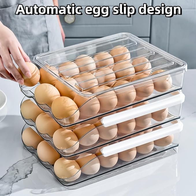 Egg holder for fridge, Egg organizer for refrigerator, Automatic Rolling Egg Container, Egg storage Container Organizer, Clear Plastic Egg Tray, Egg dispenser, Egg rack (Single-layer)