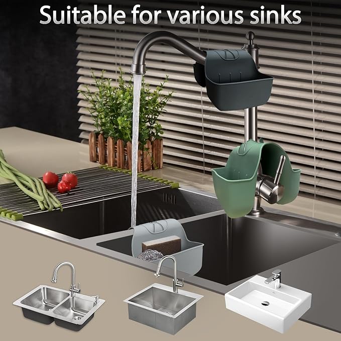 1Pc Silicone Sponge Holder for Kitchen Sink, Saddle Caddy Organizer Rack, Sponges Holder Over Faucet, Hanging Kitchen Sink Organizer Accessories Rack Basket- (Dark Grey)