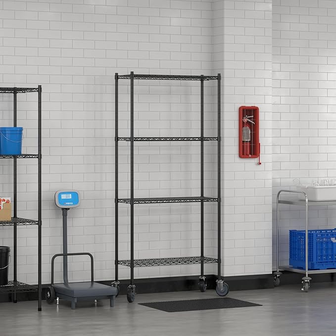 Commercial NSF Listed Black Epoxy Mobile Wire Shelving Kit 14" x 36" x 80", with 4 Shelves Perfect for Warehouse, Walk-in Refrigerator, Freezer, Grocery Store, Restaurant, Dishroom