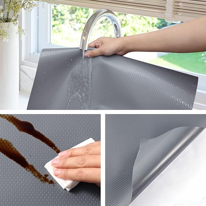StaHom Shelf Liners for Kitchen Cabinets Refrigerator Liners Waterproof & Oil-Proof Kitchen Cupboard Liner Non-Slip Drawer Mats Non Adhesive Fridge Liner for Shelves - Gray 17.5 x 78.7 Inches