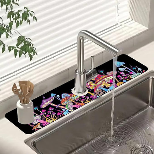 Sink Faucet Absorbing Mat Magic Mushrooms Sink Splash Guard Drying Mat for Kitchen Bathroom Faucet Sinkmat 23.5"X5.5"