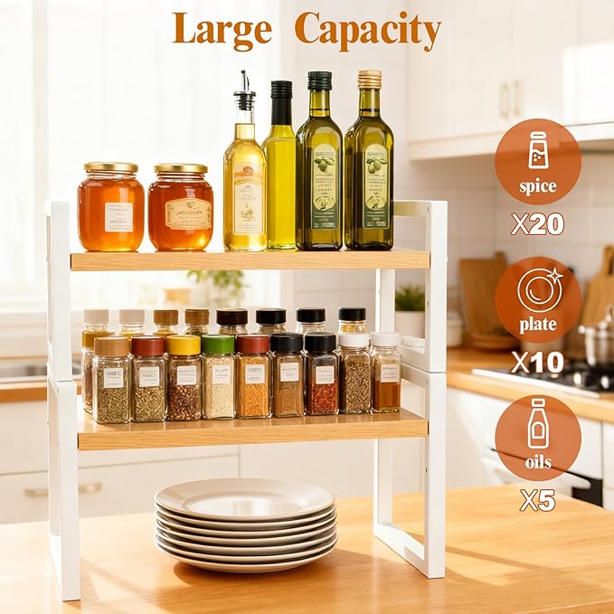 Cabinet Organizer Shelf Adjustable Shelf Organizer for Kitchen Organization Kitchen Countertop Organizer with 3 Height Options 2 pack Stackable Spice Rack Pantry Storage