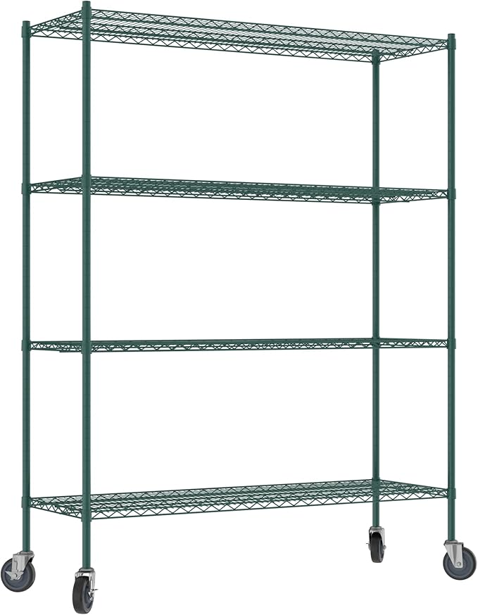 Commercial NSF Listed Green Epoxy Mobile Wire Shelving Kit 21" x 60" x 80", with 4 Shelves Perfect for Warehouse, Walk-in Refrigerator, Freezer, Grocery Store, Restaurant, Dishroom
