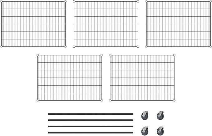 Commercial NSF Listed Black Epoxy Mobile Wire Shelving Kit 30" x 42" x 60", with 5 Shelves Perfect for Warehouse, Walk-in Refrigerator, Freezer, Grocery Store, Restaurant, Dishroom