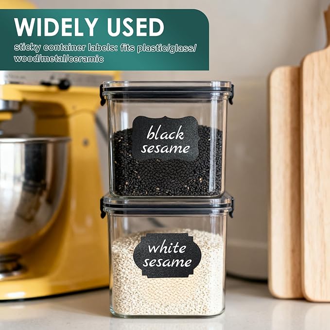 Nextpal 240 Pcs Chalkboard Labels with Marker, Reusable Waterproof Jar Stickers, for Food Containers Bins Organization for Kitchen Pantry Home Canning and Household Organization Use