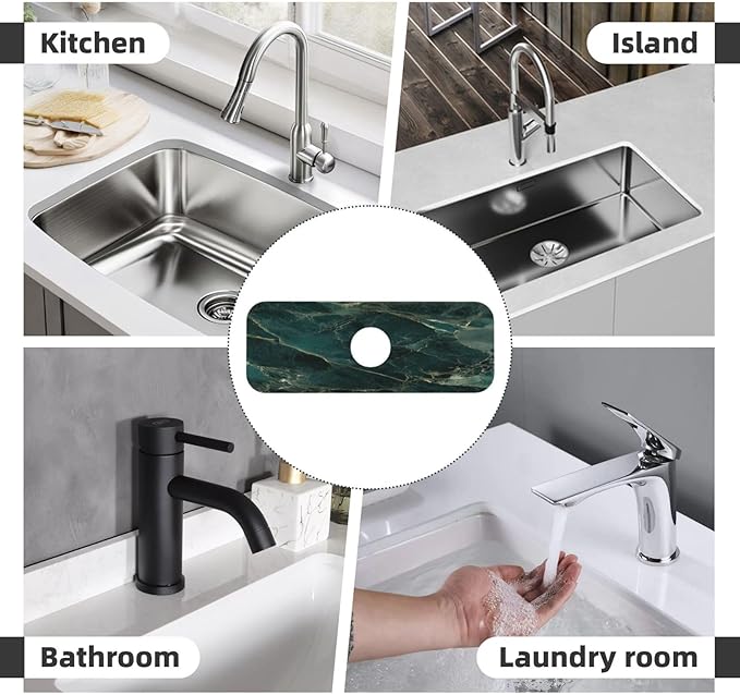 Sink Faucet Mat Elegant Green Marble Kitchen Splash Guard Absorbent Bathroom Sink Mat Around Faucet 15" x 5.5" Drying Mats Stone Draining Mat
