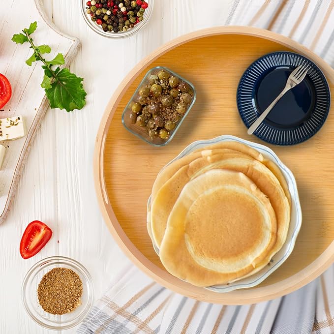 14in Bamboo Lazy Susan Pantry Organizer and Storage for Countertop and Spice Organization for Cabinet Round Rotating Serving Tray Turntable Seasoning Organizer for Kitchen Table Top