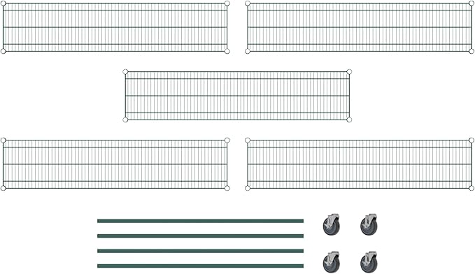 Commercial NSF Listed Green Epoxy Mobile Wire Shelving Kit 14" x 60" x 60", with 5 Shelves Perfect for Warehouse, Walk-in Refrigerator, Freezer, Grocery Store, Restaurant, Dishroom