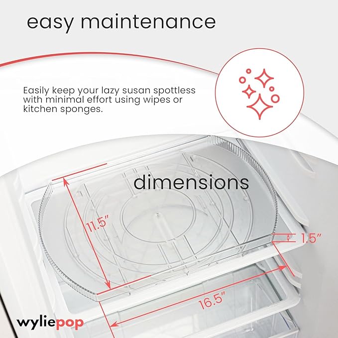Lazy Susan for Refrigerator - 360° Turntable Refrigerator Organizer and Storage Tray for Fridge, Cabinet & Pantry - Rectangle Lazy Susan (16.5"x11.5"x1.5")