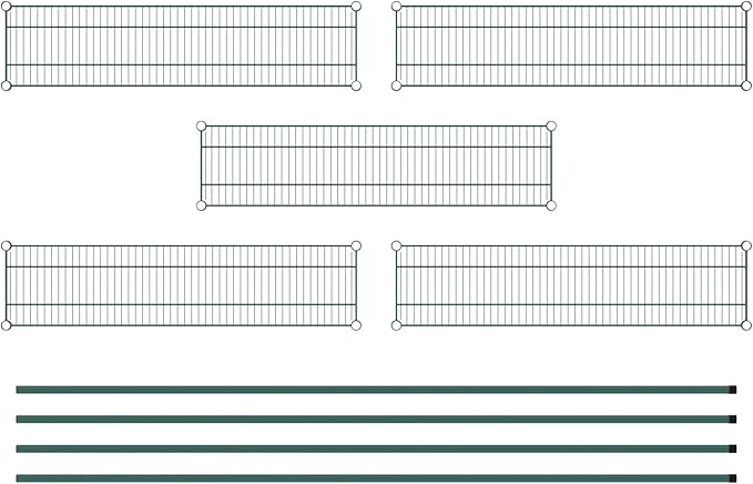 Commercial NSF Listed Green Epoxy Stationary Wire Shelving Kit 12" x 48" x 96", with 5 Shelves Perfect for Warehouse, Walk-in Refrigerator, Freezer, Grocery Store, Restaurant, Dishroom