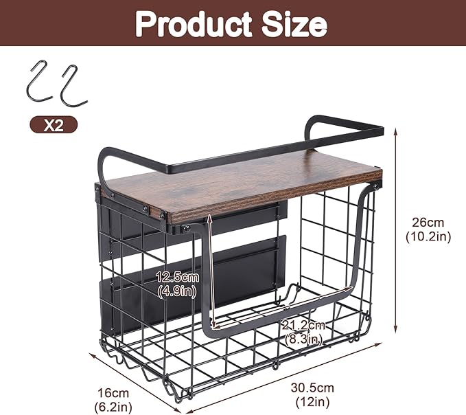 Mowhut Magnetic Shelf for Fridge, Magnetic Spice Rack with Wood Lid & 2 Hooks, Fruit Potato and Onion Storage Bin, Refrigerator Organizers and Storage, Kitchen Pantry Countertop & Cabinet, Black
