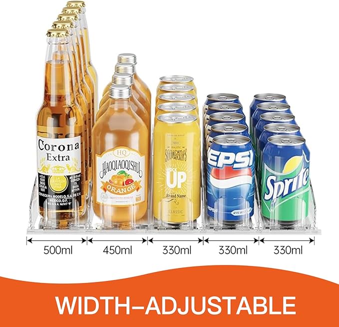 Drink Organizer for Fridge, Soda Can Automatic Dispenser for Refrigerator, Self Pushing Glide Beverage thruster, 4 Row White