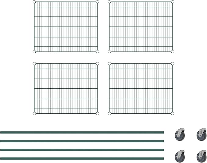 Commercial NSF Listed Green Epoxy Mobile Wire Shelving Kit 24" x 30" x 80", with 4 Shelves Perfect for Warehouse, Walk-in Refrigerator, Freezer, Grocery Store, Restaurant, Dishroom