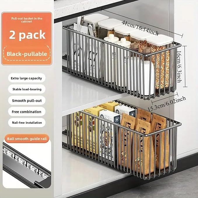 AmoiChic Under Sink Organizer, 2 Pack Pull Out Cabinet Organizer Slide Out Sink Shelf Cabinet Storage Shelves, Storage for Kitchen Bathroom, Black