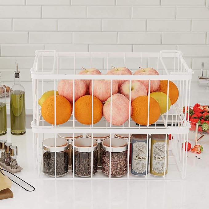 lonpute Freezer Organizer Bins With Tag, Stackable Freezer Baskets for Chest Freezer Sort Frozen Foods, Deep Freezer Organizer Bins with Handle Add Space Easy Reach, White Set of 6