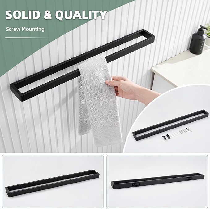 Angle Simple Towel Bar for Bathroom, SUS 304 Stainless Steel Towel Rack Holder Wall Mounted, 22.76", Matte Black