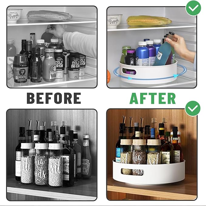 INVODA Small Lazy Turntable Organizer - 360° Rotating BPA-Free Plastic Storage Tray for Kitchen Pantry, Fridge, Bathroom Cabinet, Under Sink, Spice Rack (8.66x2.75 Inches)