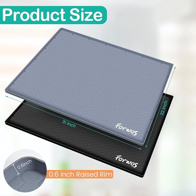 FORWOS Waterproof Under Sink Mat 31" x 22", Silicone Cabinet Liner, Rubber Protector for Kitchen and Bathroom, Keeps Cabinets Clean, Dry, and Organized (Grey)