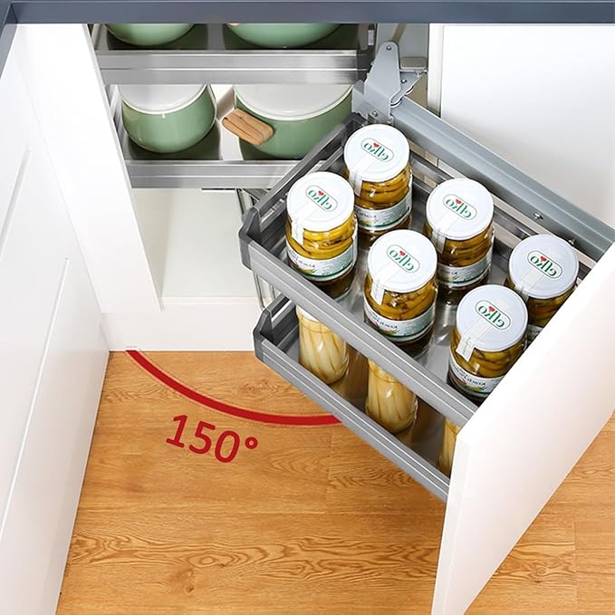 4-Shelf Corner Cabinet Pull Out Organizer, 2 Tier Slide Out Kitchen Cabinet Organizer Blind Corner Cabinet Storage Shelf Chrome for Right Handed Open Kitchen Cabinet