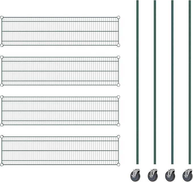 Commercial NSF Listed Green Epoxy Mobile Wire Shelving Kit 14" x 54" x 80", with 4 Shelves Perfect for Warehouse, Walk-in Refrigerator, Freezer, Grocery Store, Restaurant, Dishroom