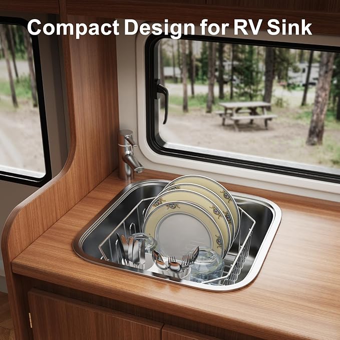 GSlife Small in Sink Dish Drying Rack - Stainless Steel Compact Dish Drainer for RV Kitchen Apartment Sink, Rust Resistant Inside Sink Rack, 11.6" W x 13.4" L, Silver