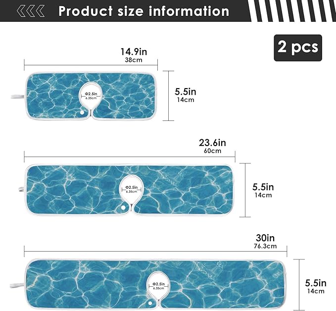 2 PCS Kitchen Sink Splash Guard 14.9 Inch Faucet Mat for Kitchen Sink Bathroom Sink Faucet Absorbing Drip Drain Mat Pad Microfiber Soft Washable Blue Pool Ripples