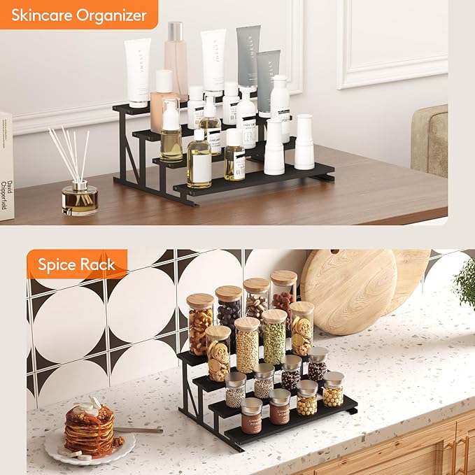 Lifewit Cologne Organizer for Men, Wooden Perfume Stand, 4 Tier Display Riser for Fragrance, Aftershave, Skincare Makeup for Vanity, Bedroom, Bathroom Storage, Black, 1 Pcs, 35 cm/14"