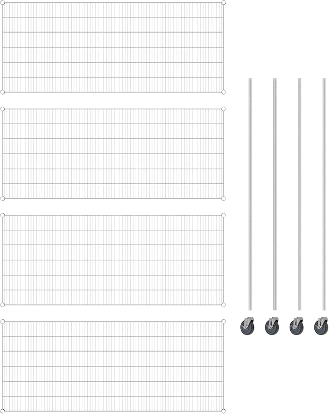 Commercial NSF Listed Chrome Mobile Wire Shelving Kit 30" x 72" x 80", with 4 Shelves Perfect for Warehouse, Walk-in Refrigerator, Freezer, Grocery Store, Restaurant, Dishroom