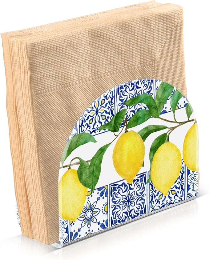 Lemon Blue Tiles Napkin Holder for Table Paper Napkins Holder Acrylic Tissue Dispenser Kitchen Dining Room Bathroom Party Car Decor