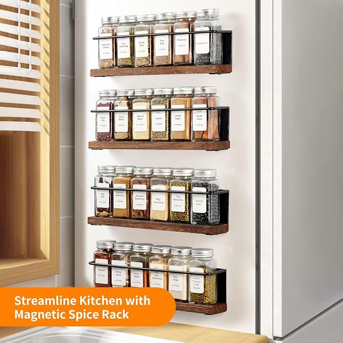 KitHero 2 Pack Strong Magnetic Spice Rack Organizer for Refrigerator and Microwave Oven, Metal Fridge Shelf, Space Saver for Kitchen Organization and Storage, Black