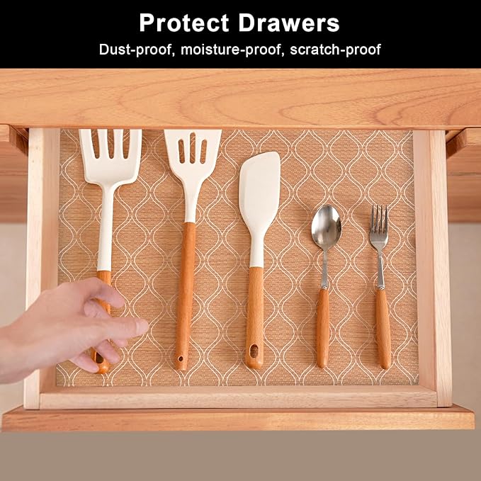 Cooyes Drawer and Shelf Liner, Non-Adhesive Shelf Liners for Kitchen Cabinets, Thick Strong Grip Mats for Desk, Shelves, Bathroom Drawers, Fridge, Cabinet Protection（17.5" W x 360" L）