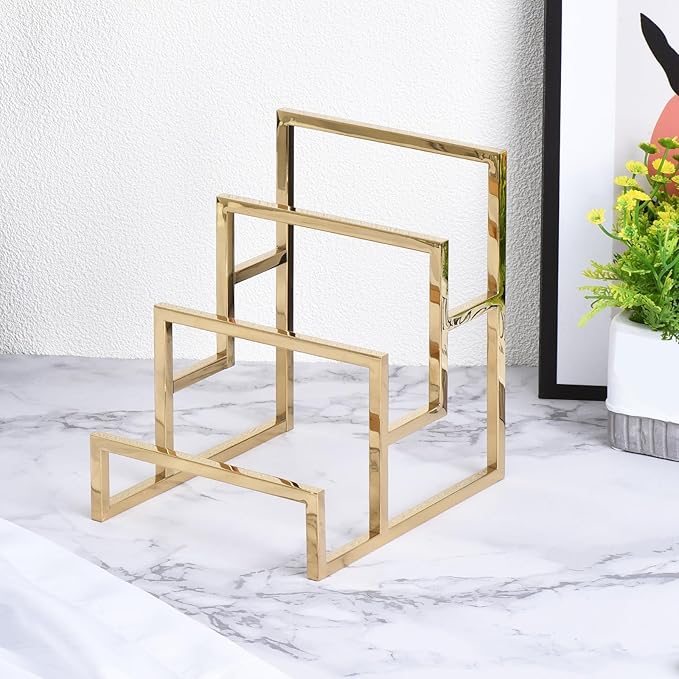 uxcell Clutch Purse Display Stand 3 Layer Wallet Display Rack Metal Clutch Holder Riser for Home Retail Store Supplies - Gold