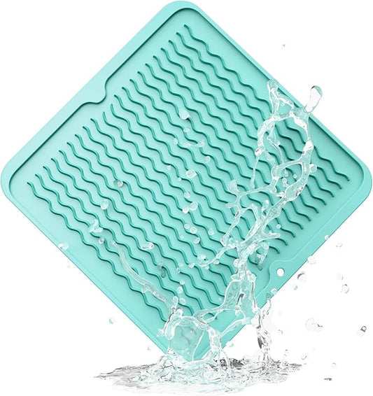 ZLR Silicone Dish Drying Mat 12" x 12" Square - Small Heat Resistant Trivet & Countertop Protector for Air Fryer, Coffee Maker - Waterproof Kitchen Drain Pad for Cups, Fruit (Mint Green)