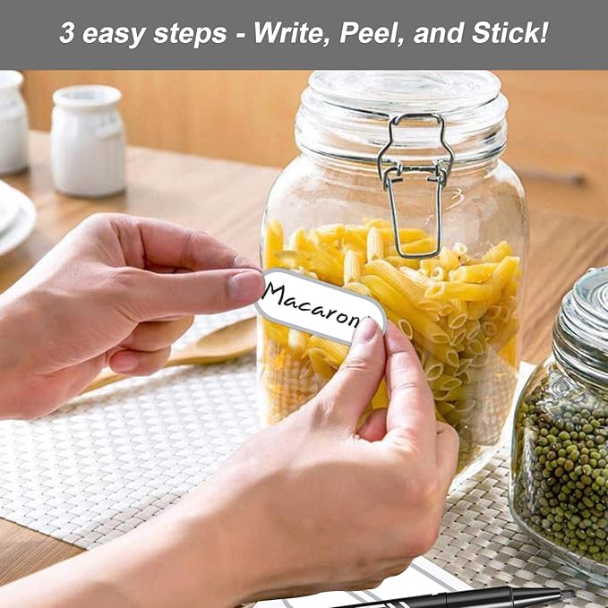 Spice Labels Stickers,Waterproof Pantry Labels for Mason Jars,Food Containers,Spice Jars,Storage Bins,Bottles,Kitchen Labels with Marker Pen,4 Sizes,Pack of 192(Silver)
